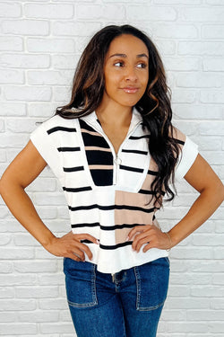 Lonely Traveler Striped Quarter Zip Vest in White