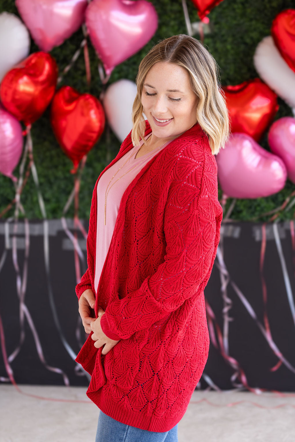 Open Knit Cardigan - Red