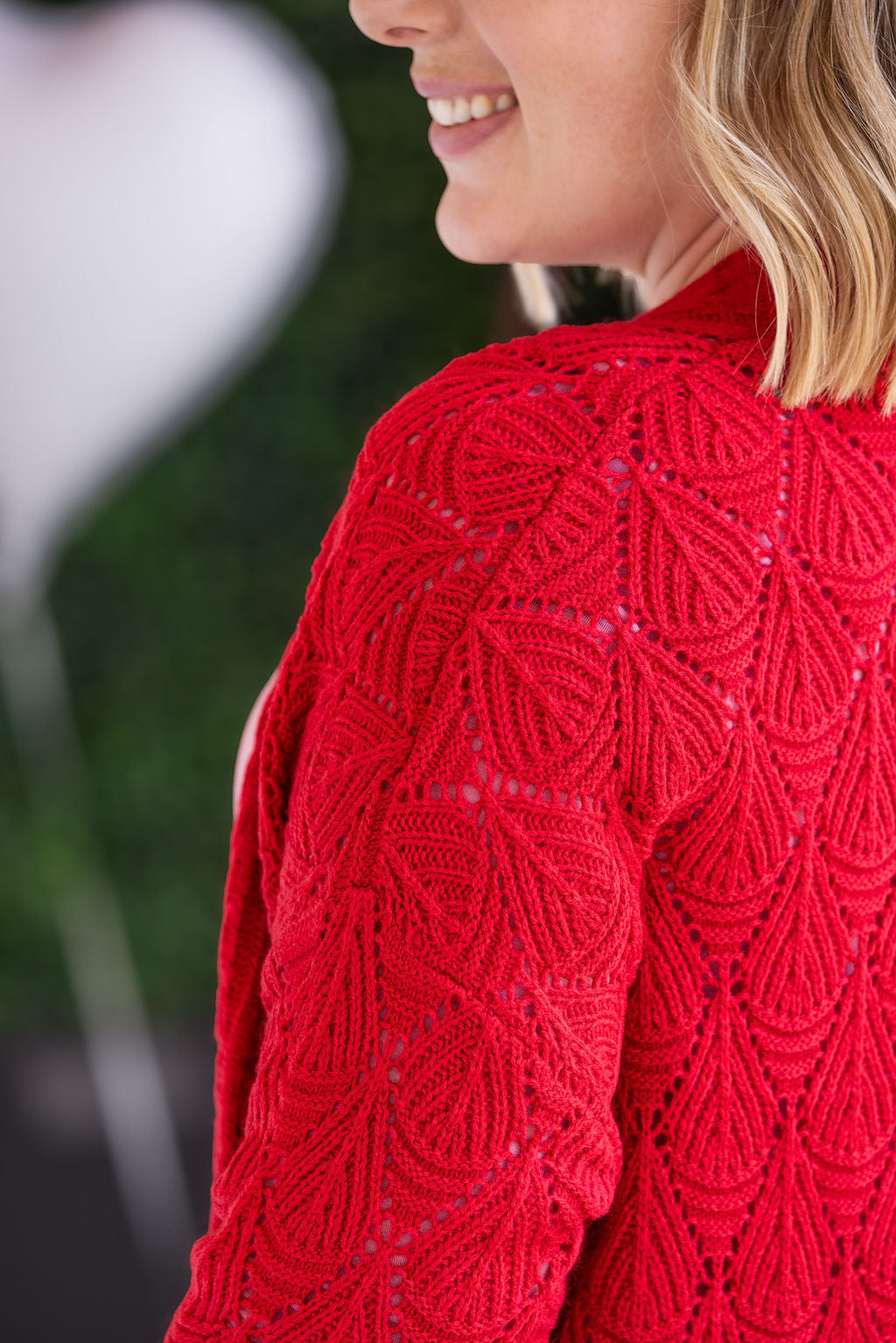 Open Knit Cardigan - Red