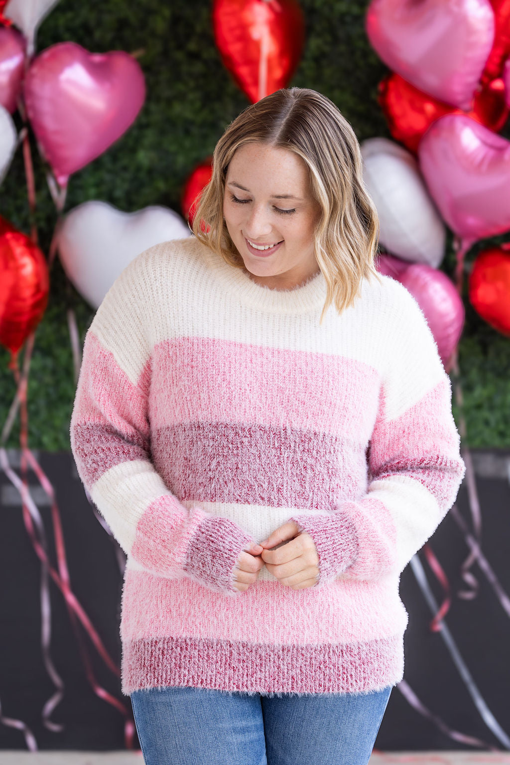 Cozy Block Sweater - VDay Stripes