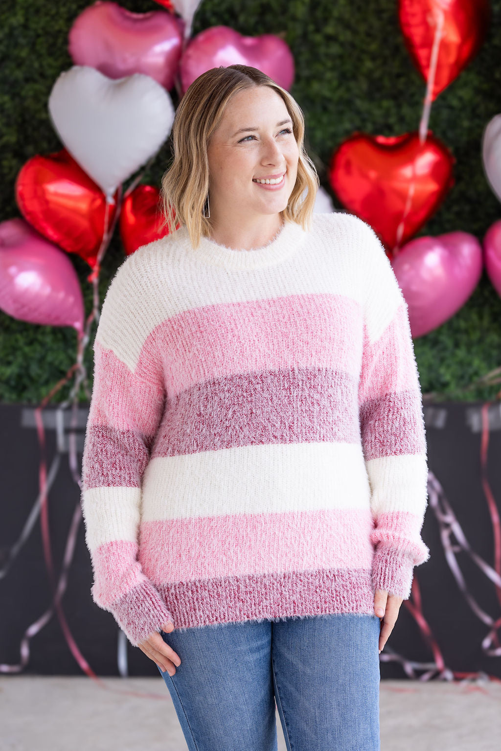 Cozy Block Sweater - VDay Stripes
