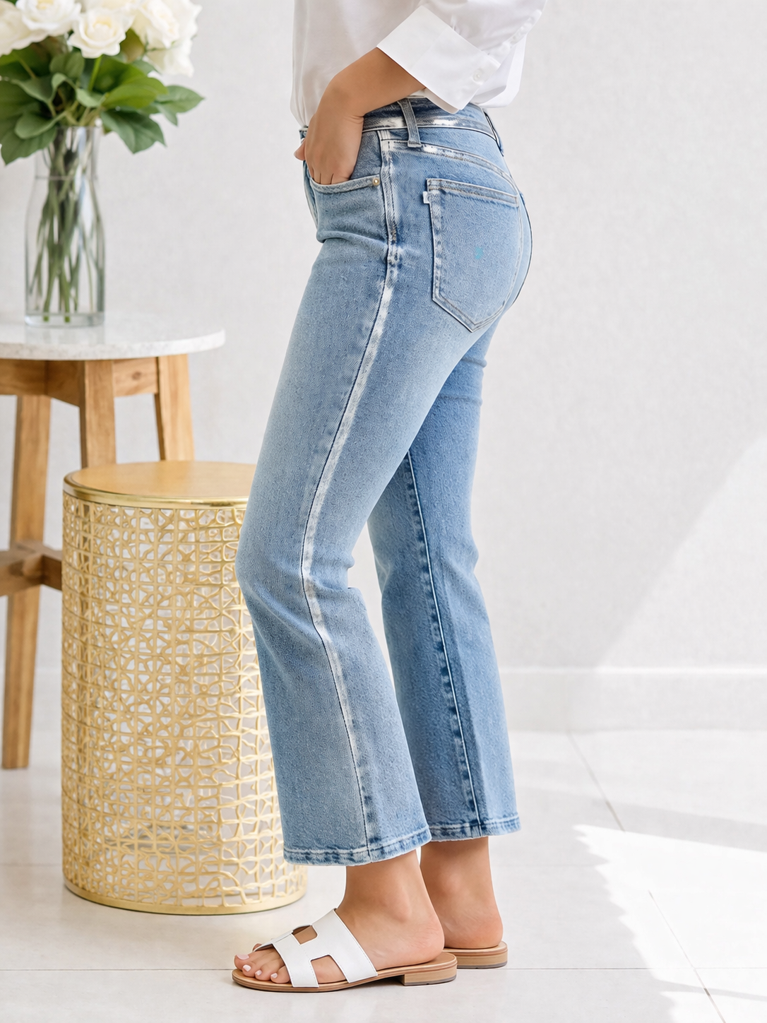 Metallic Seam Mid Rise Judy Blue Flare