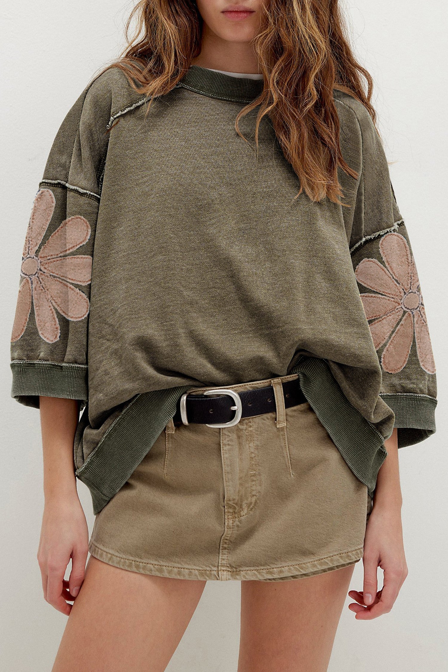 Mineral Wash Raw Seam Patched Top WTW