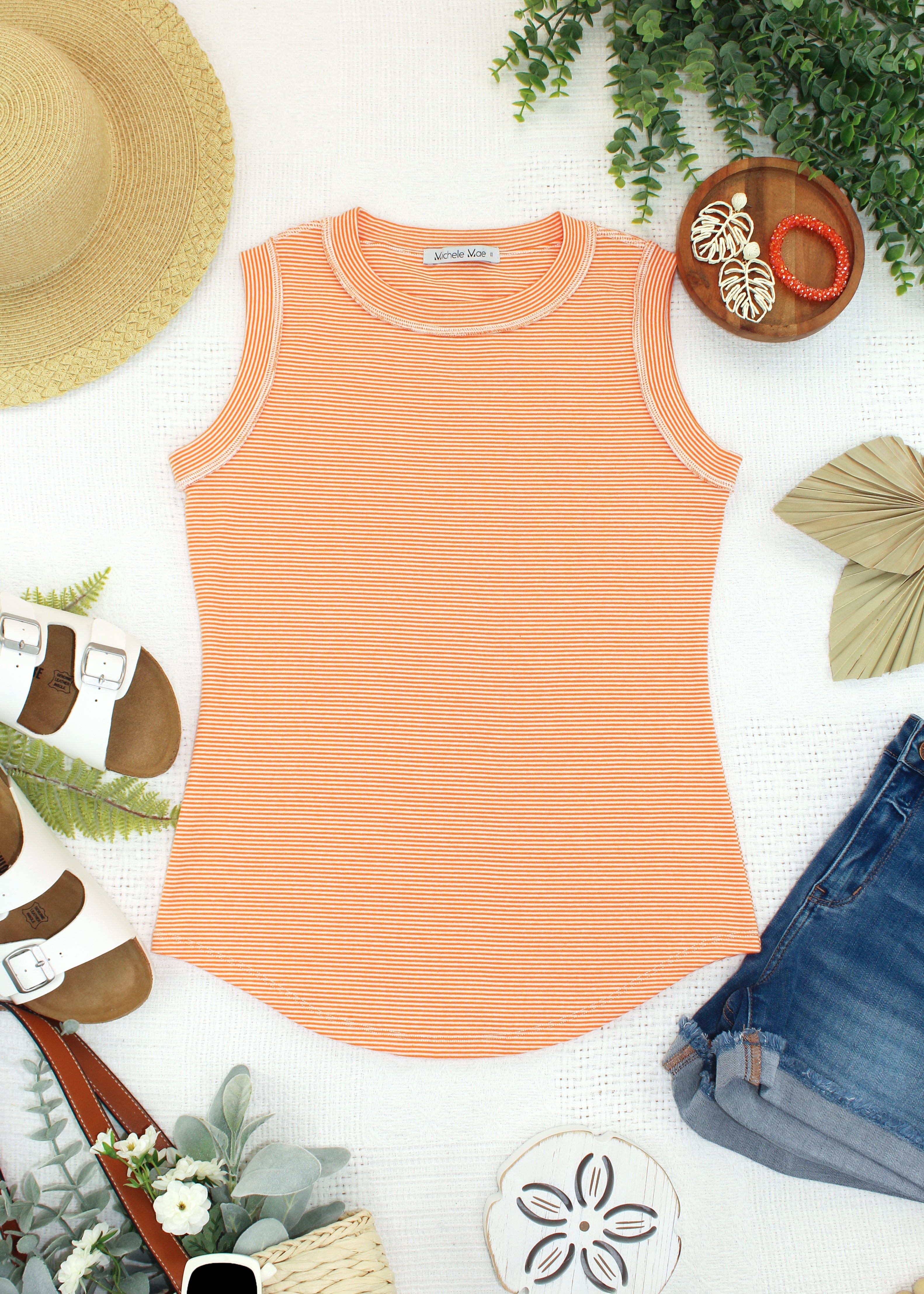 Morgan Micro Striped Tank - Orange