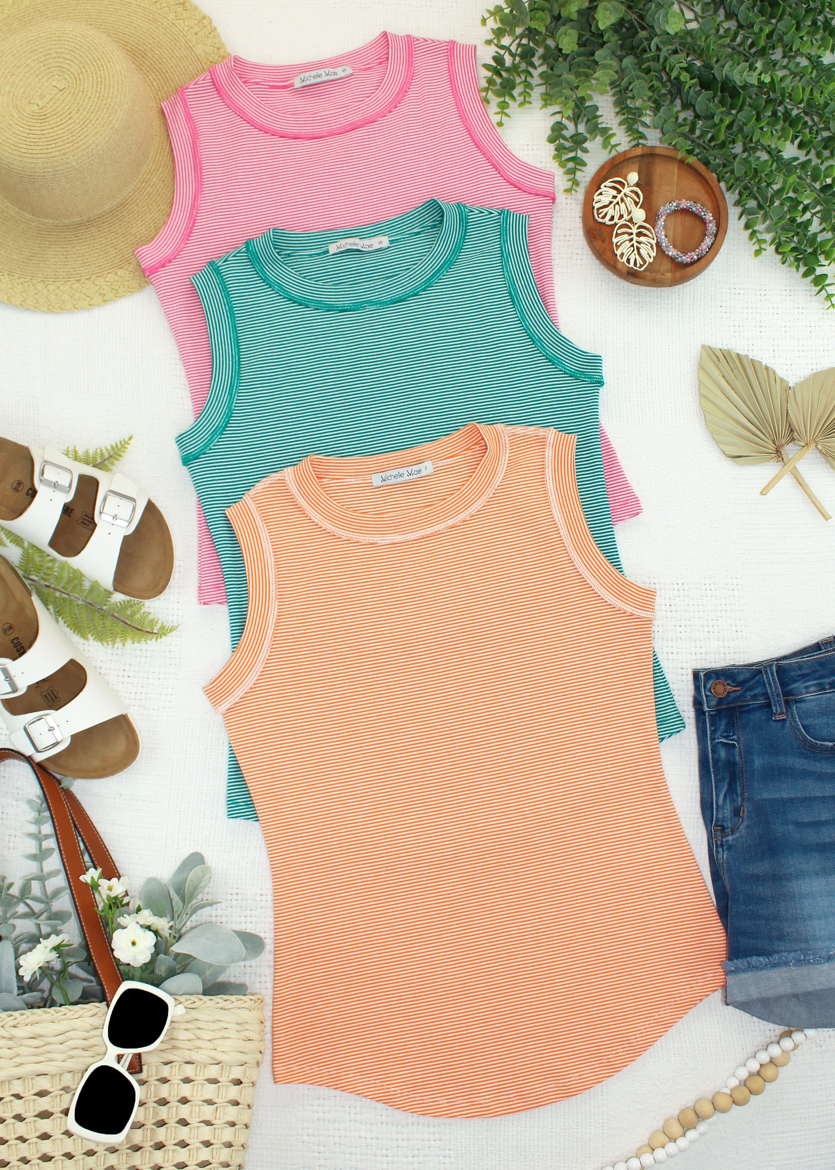 Morgan Micro Striped Tank - Orange