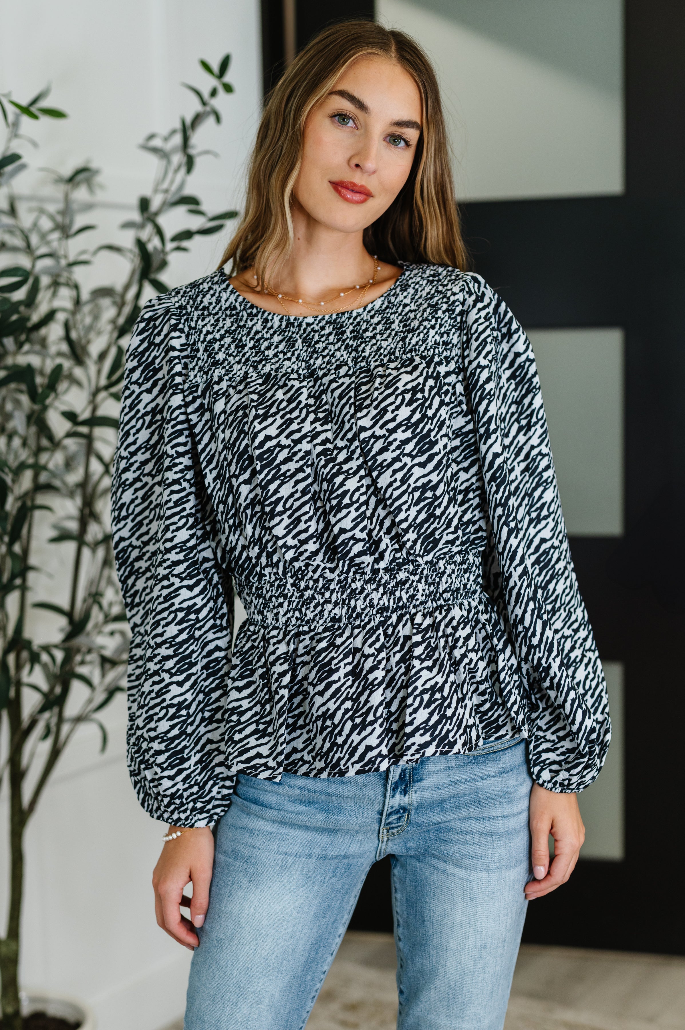 Muse Moves High Neck Peplum Blouse in Black