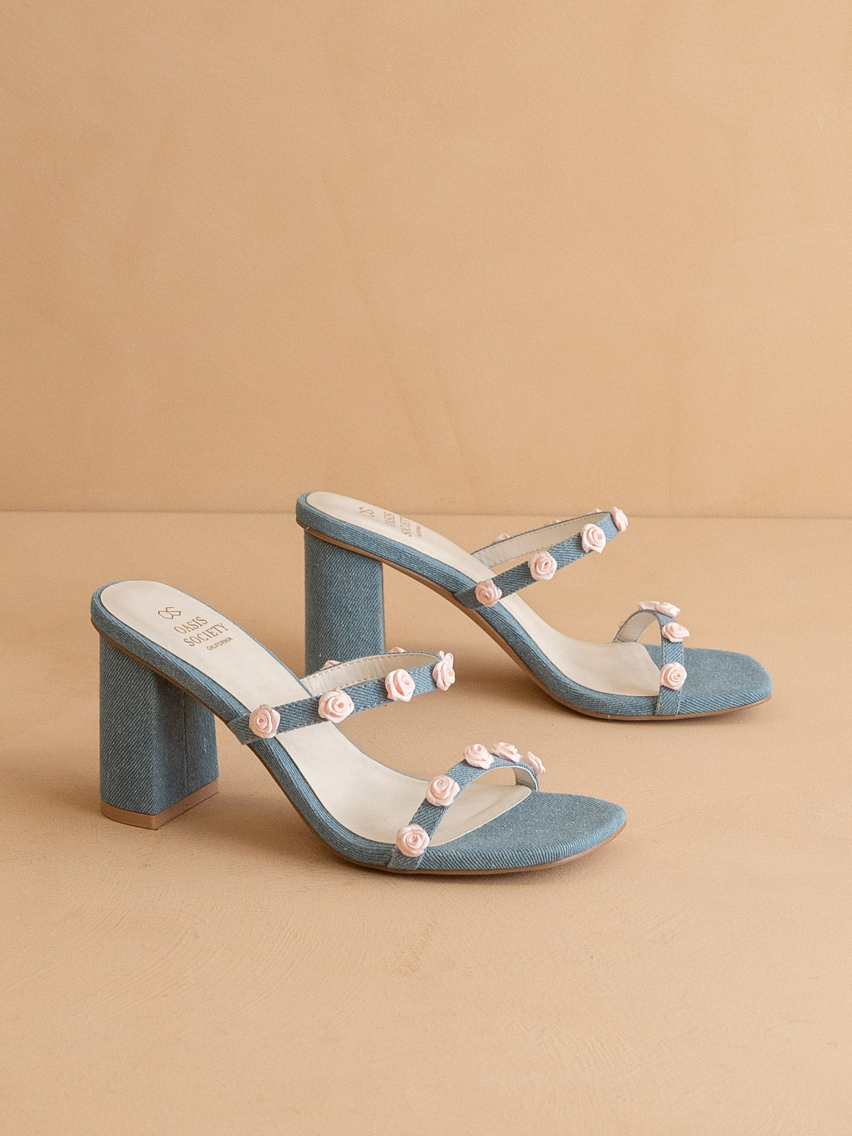 The Nia | Denim Rosette Adorned Heel