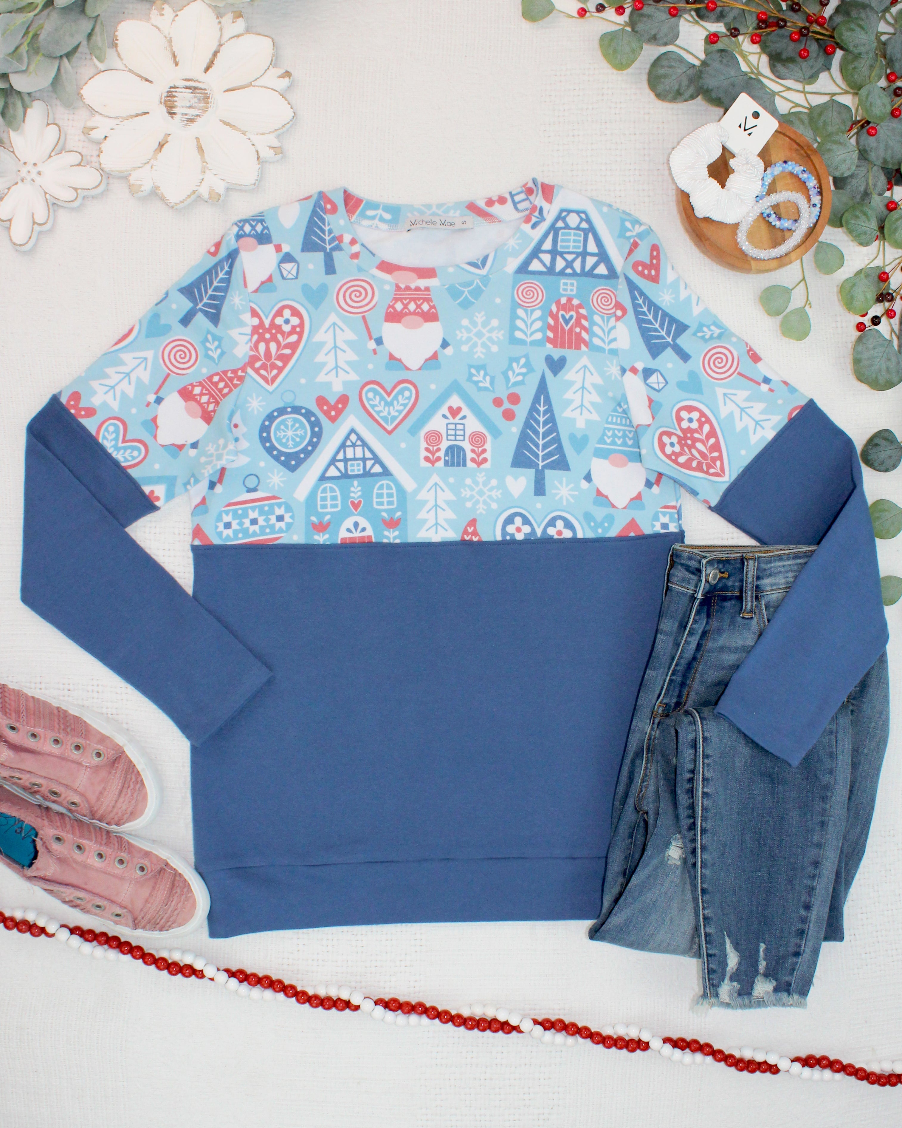 Natalie Pullover - Winter Gnome and Blue