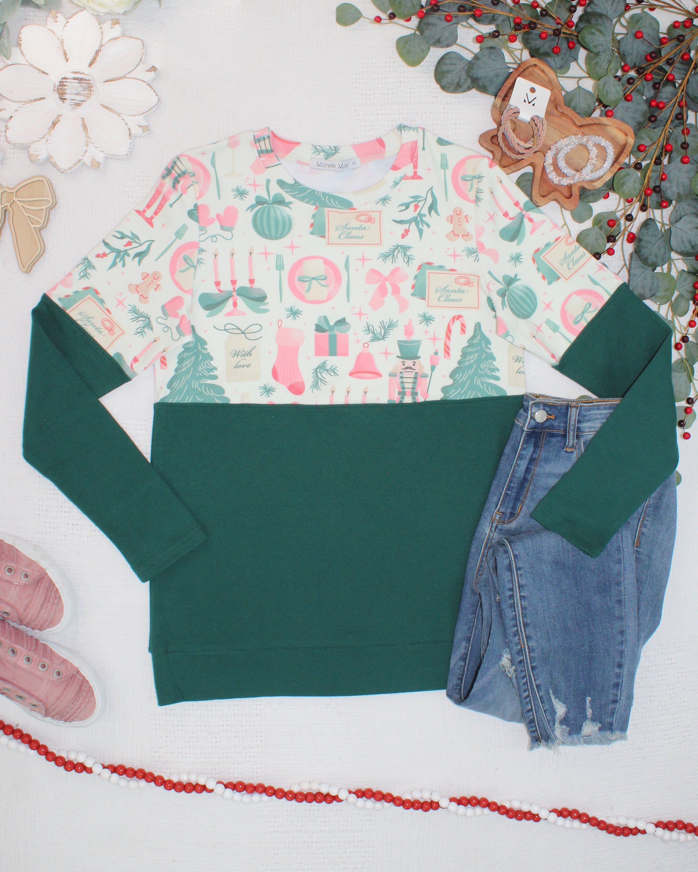 Natalie Pullover - Pink Pine Noel and Evergreen
