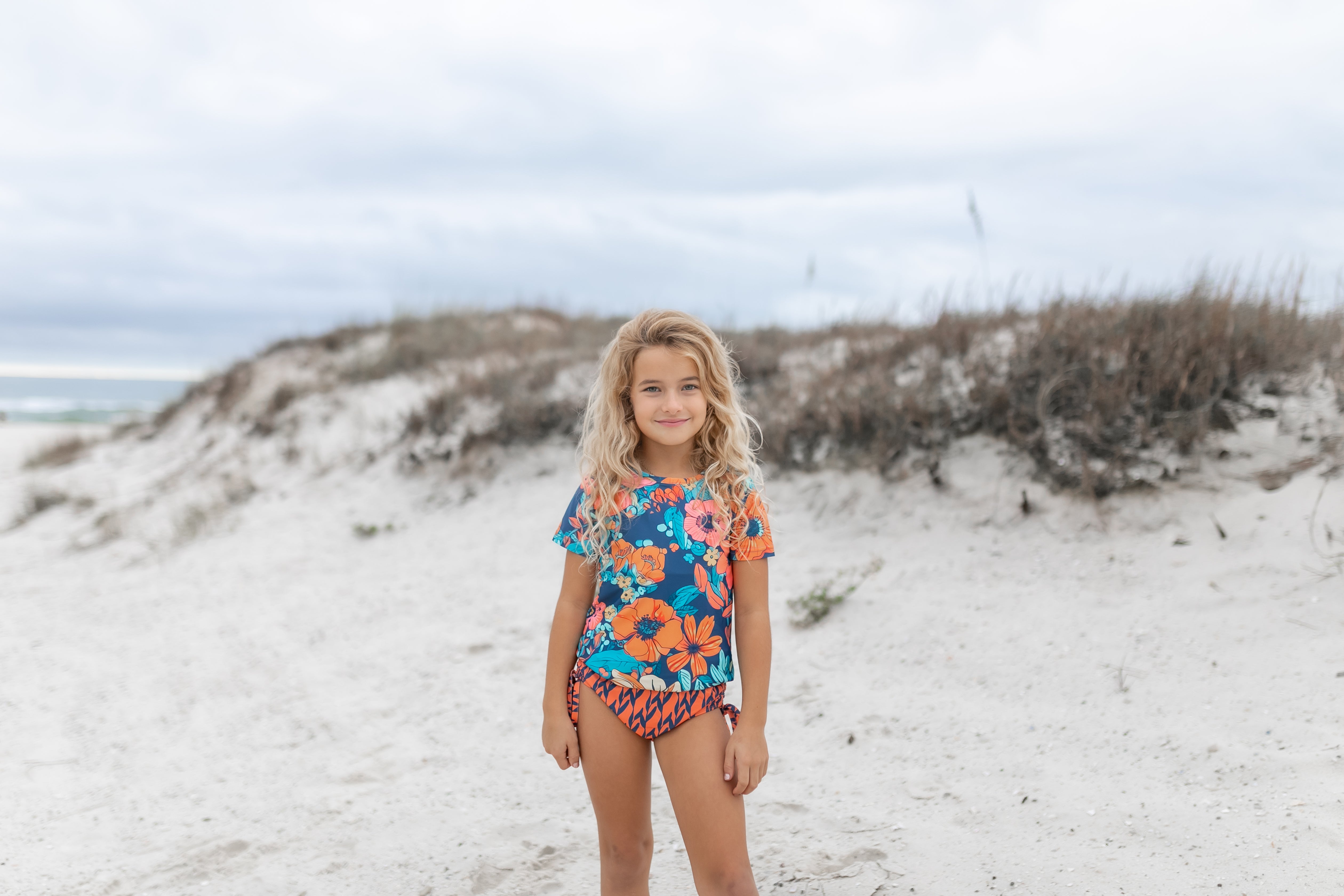 Navy Orange Rash Guard Swimsuit