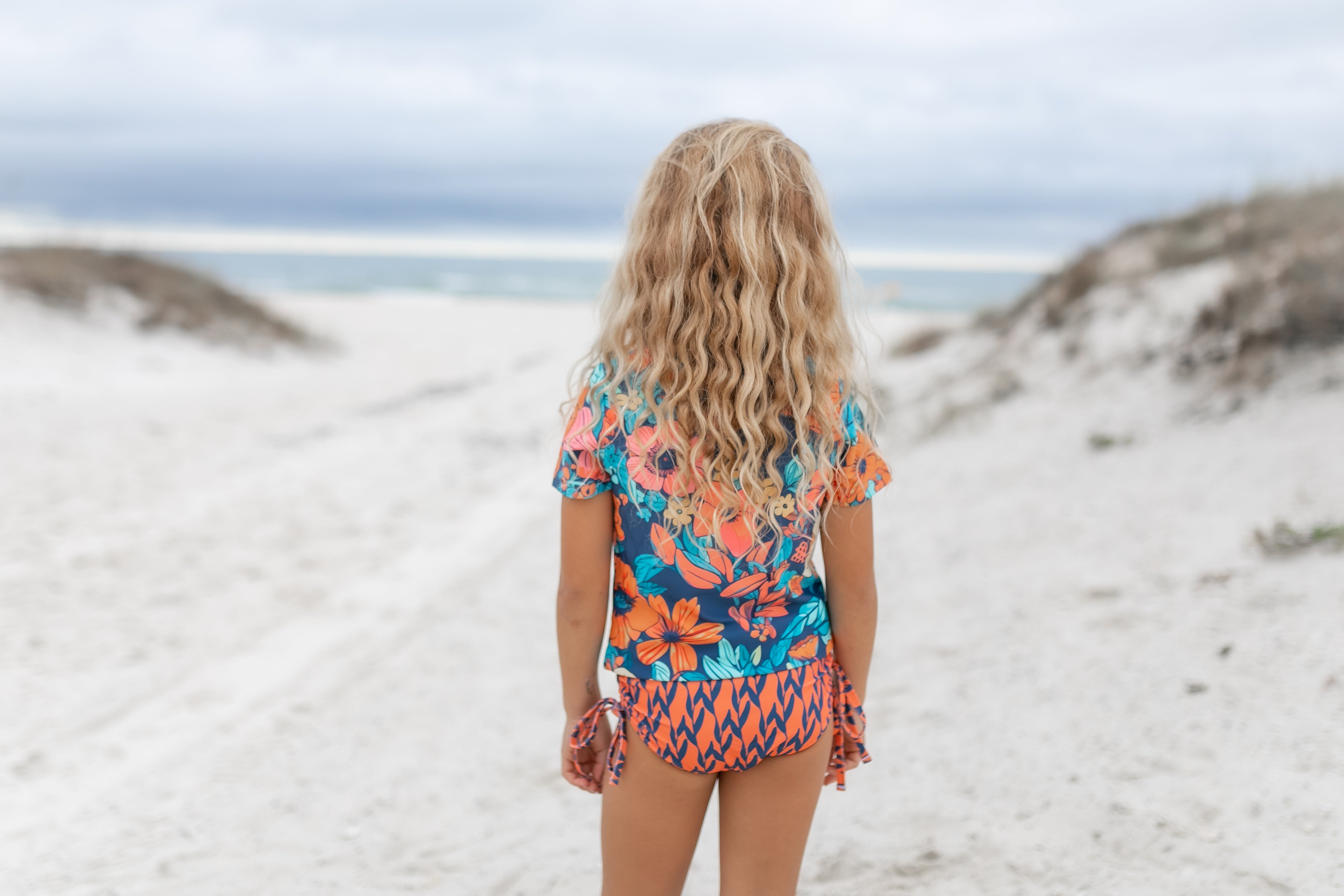 Navy Orange Rash Guard Swimsuit