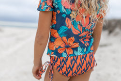 Navy Orange Rash Guard Swimsuit