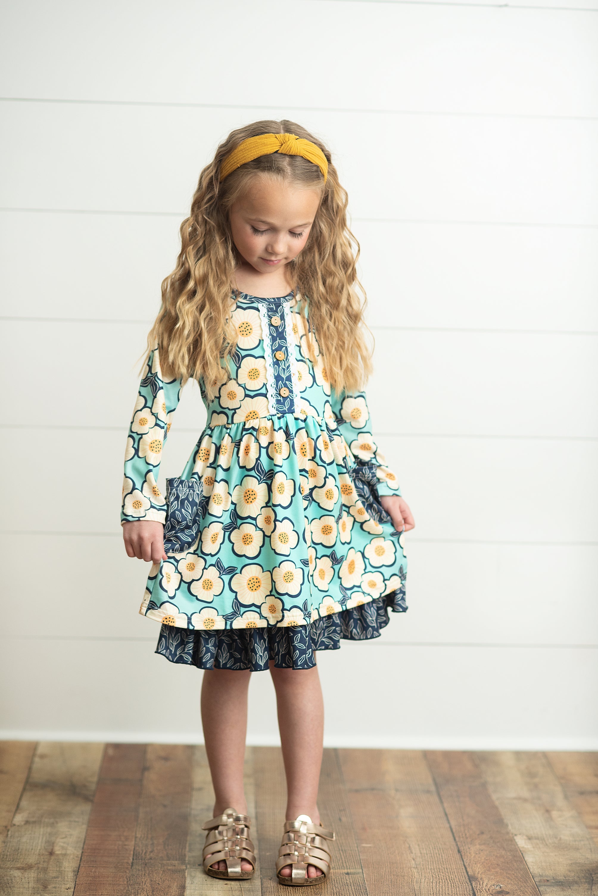 Navy White Flower Dress