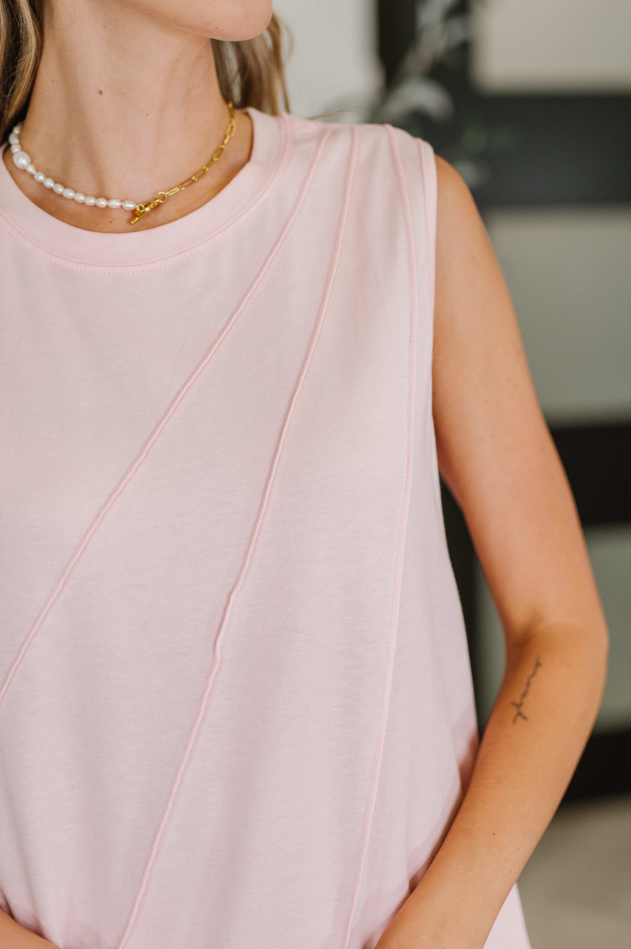 New Normal Pleat Detail Sleeveless Top in Pink