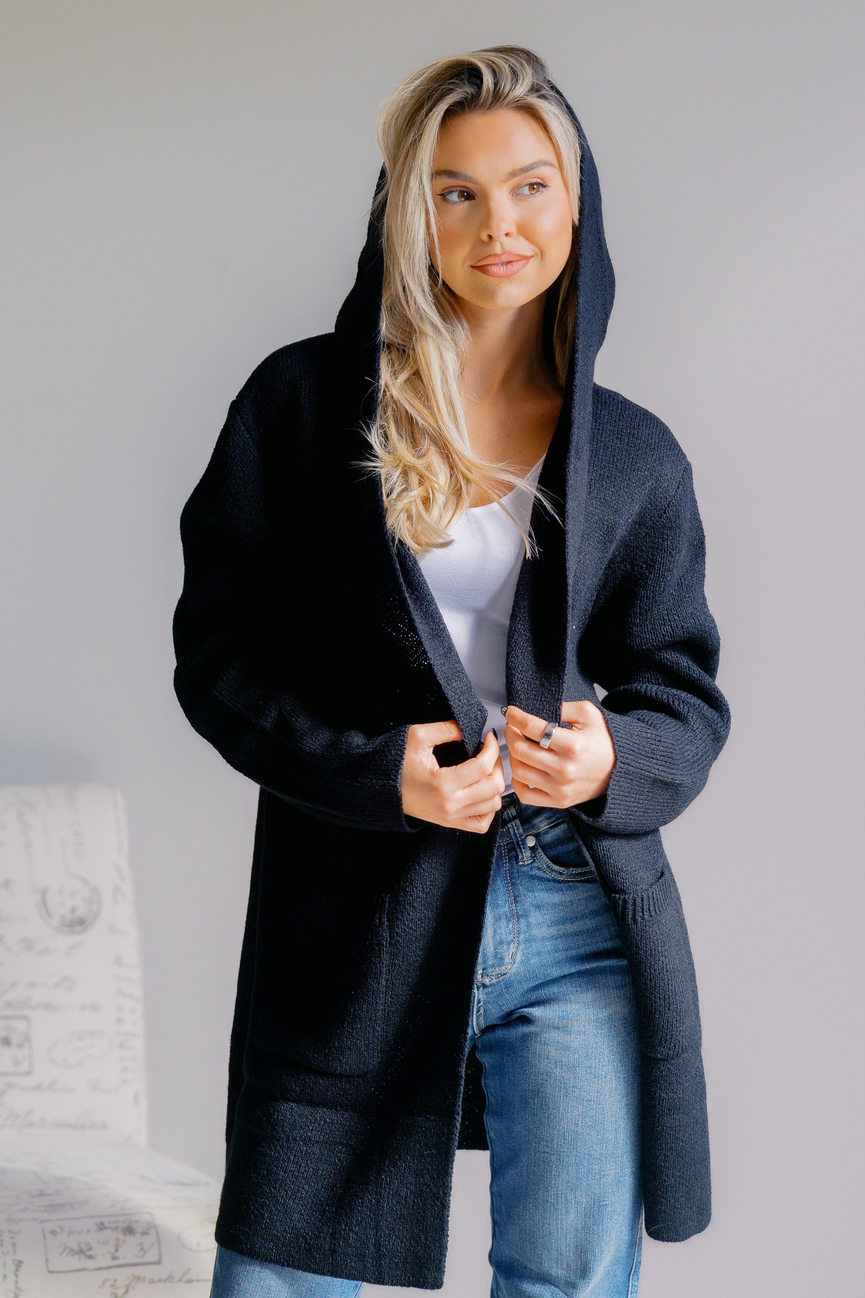 Obsidian Veil Hooded Sweater Cardigan
