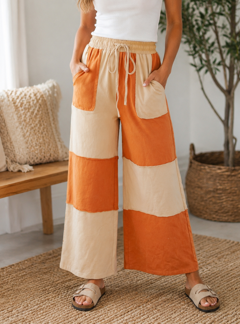 Orange Raw Seam Casual Pants WTW