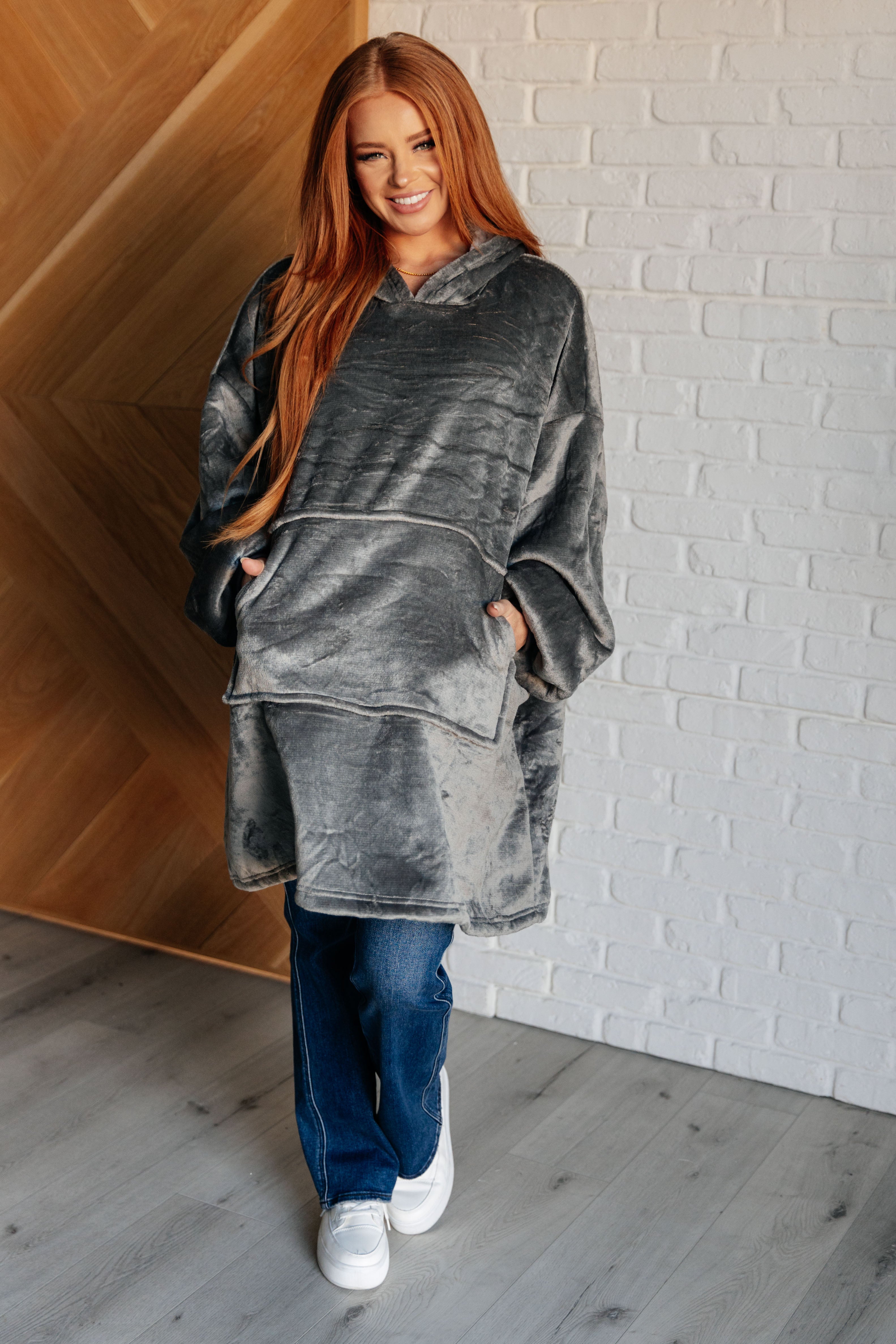 Oversized Velour Blanket Hoodie in Gray