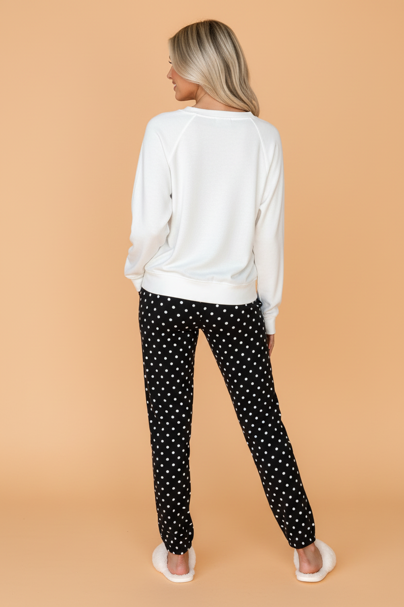 Cheers Letter Print Polka Dot Top & Pant Set