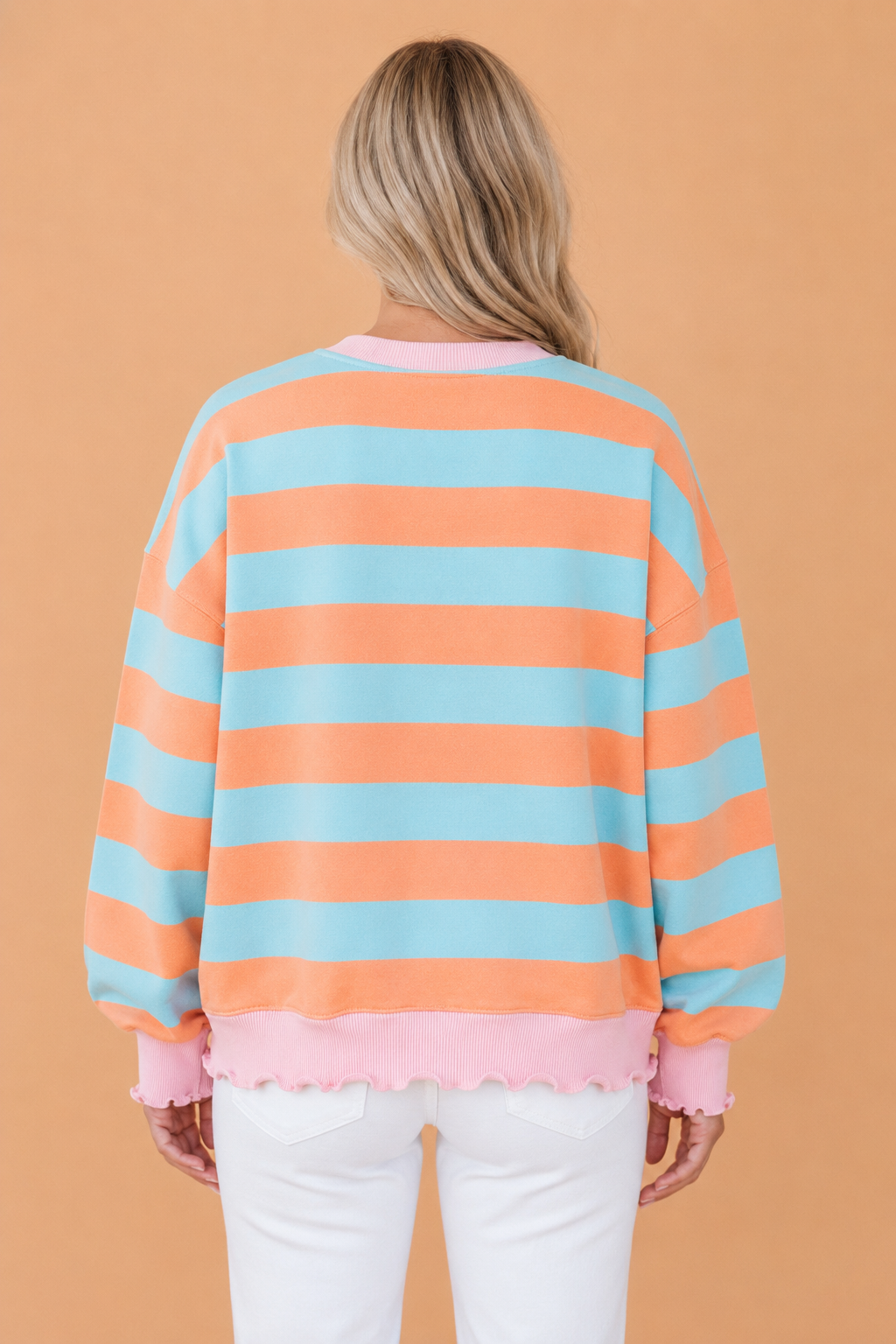 Stripe Colorblock Ribbed Trim Long Sleeve Top