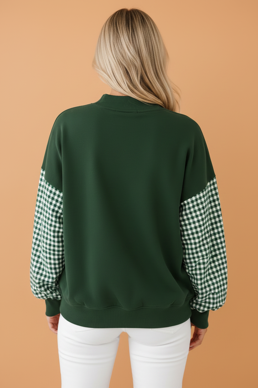 JOLLY & SPOOKY Gingham Patchwork Oversized Sweatshirt