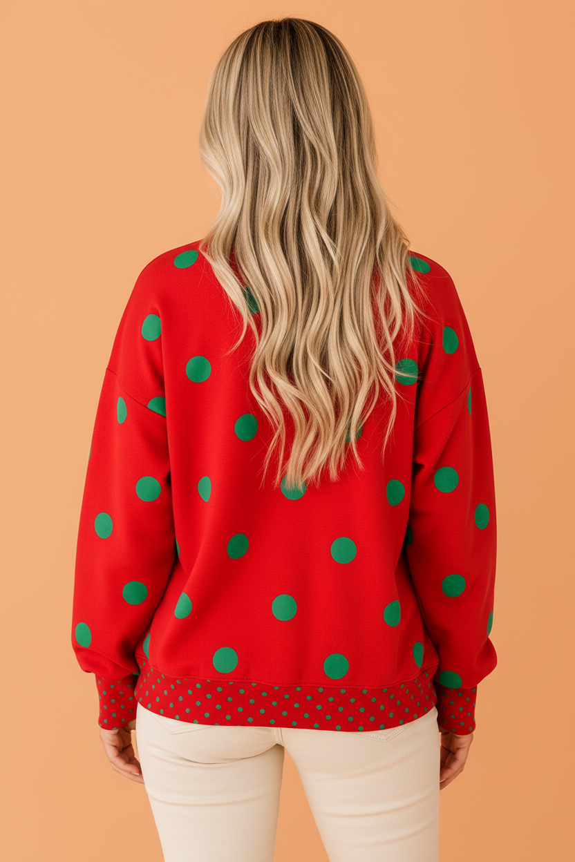 Polka Dot Patchwork Drop Shoulder Oversized Sweatshirt