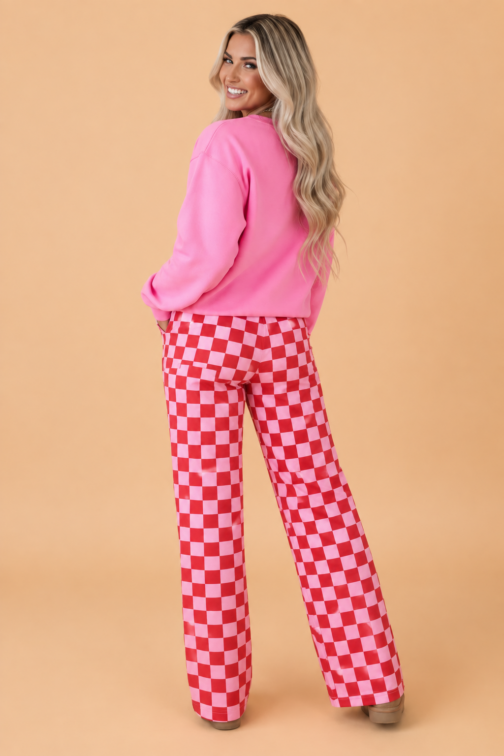 Christmas Merry Bow Graphic Top & Checker Pants Set