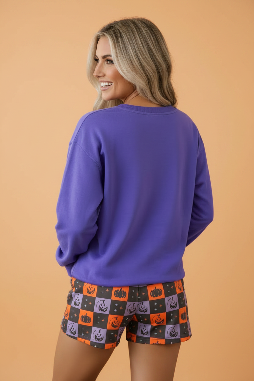 Halloween Witch Long Sleeve Top & Checker Shorts Set