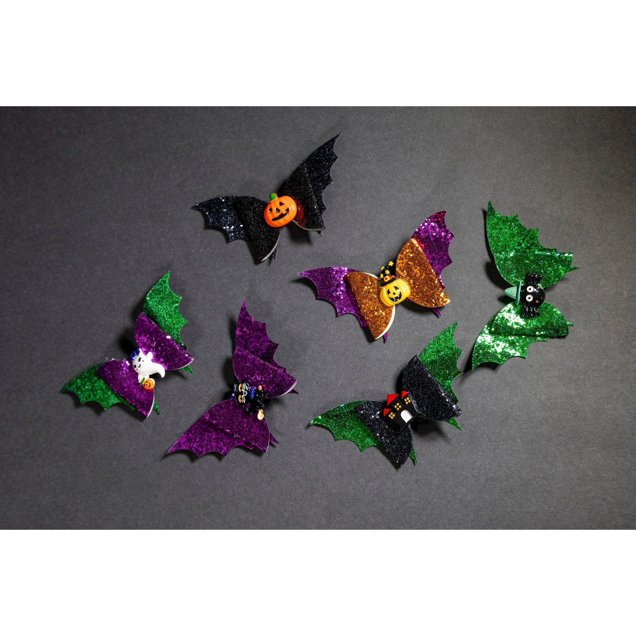 Julia Rose Halloween sequin hair bow, Sparkly Halloween hair bow close-up