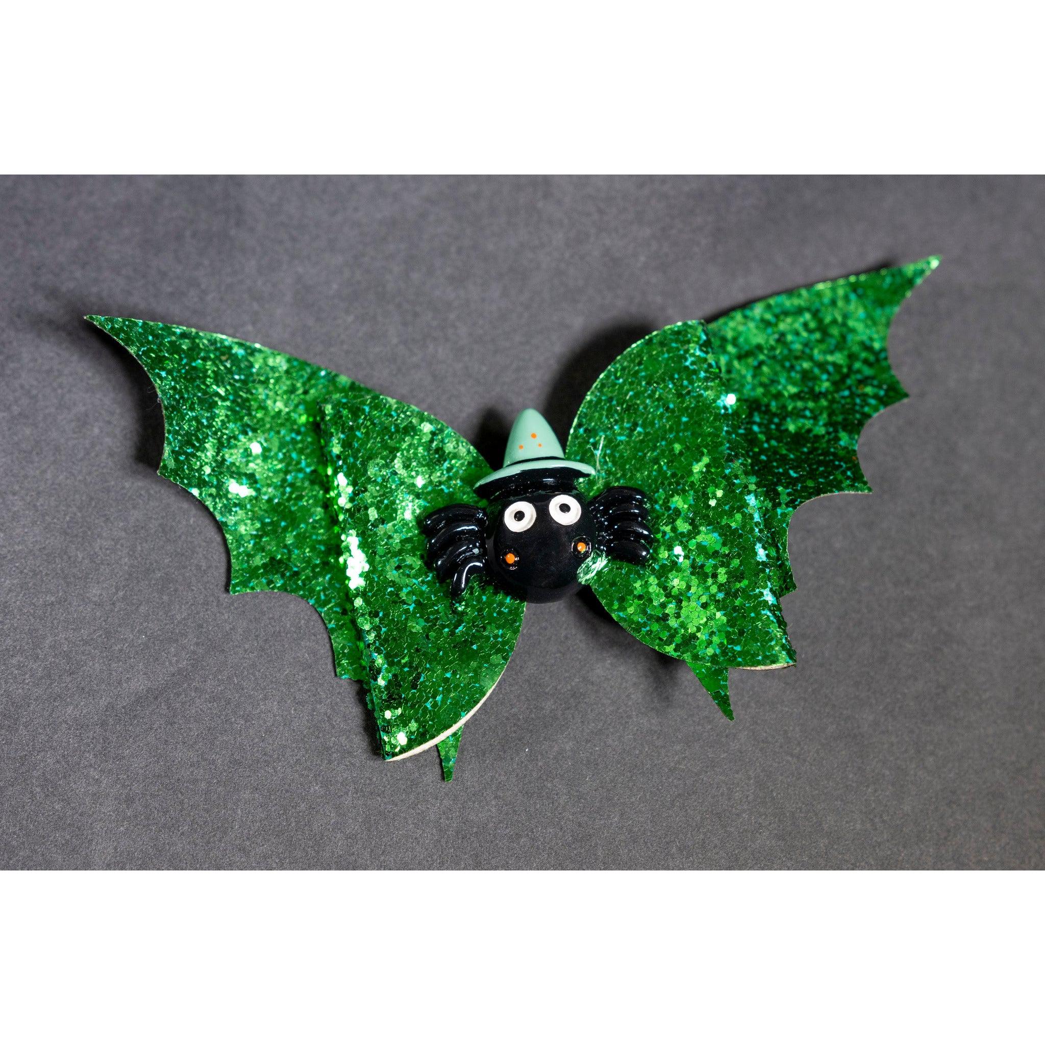 Julia Rose Halloween sequin hair bow, Sparkly Halloween hair bow close-up