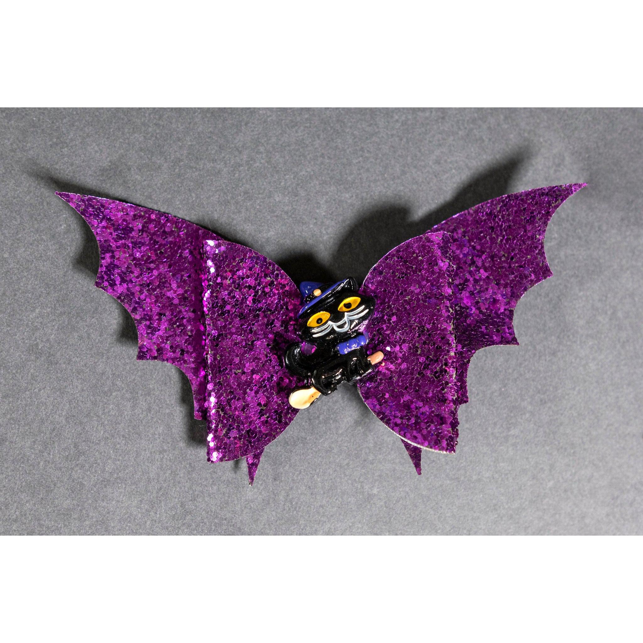 Julia Rose Halloween sequin hair bow, Sparkly Halloween hair bow close-up