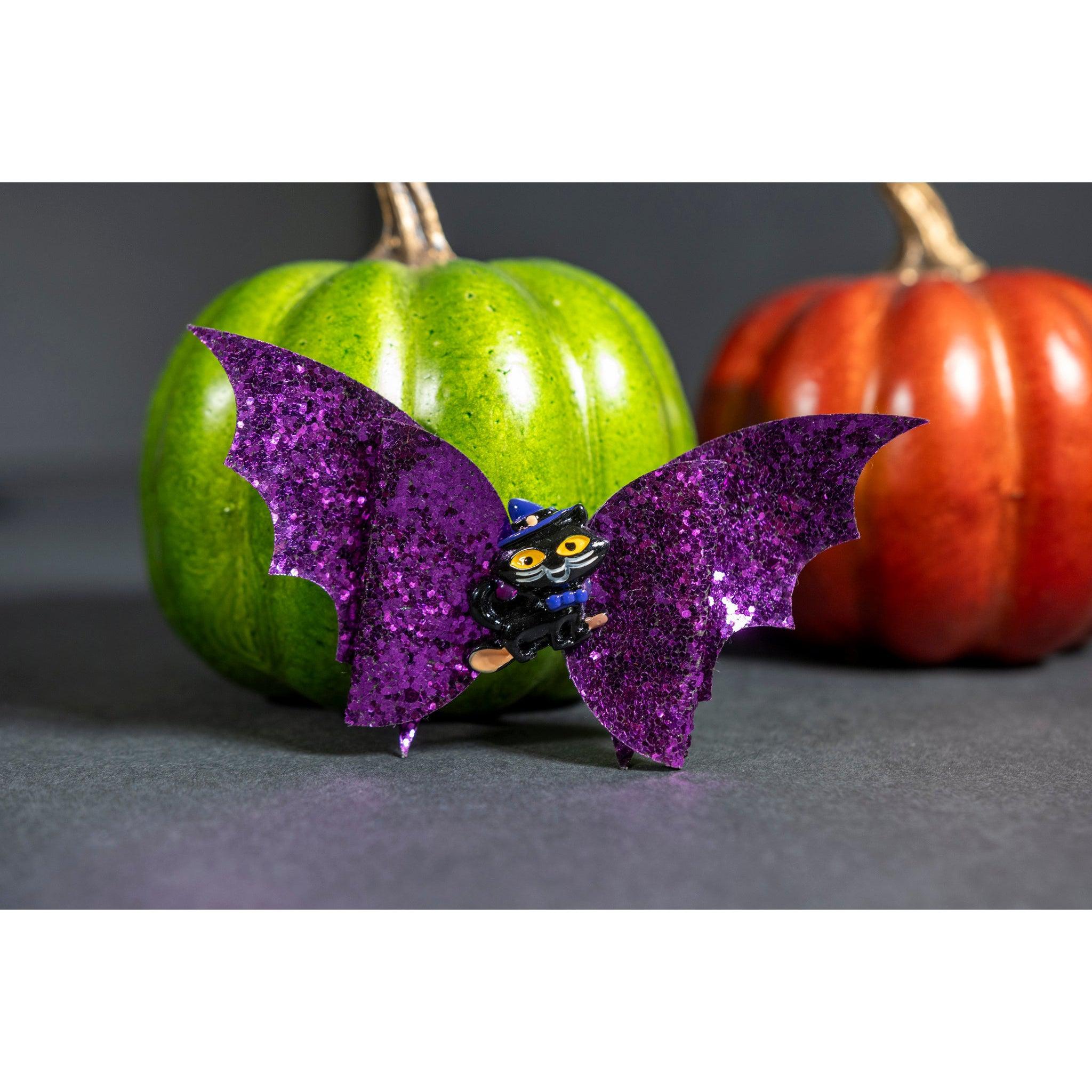 Julia Rose Halloween sequin hair bow, Sparkly Halloween hair bow close-up