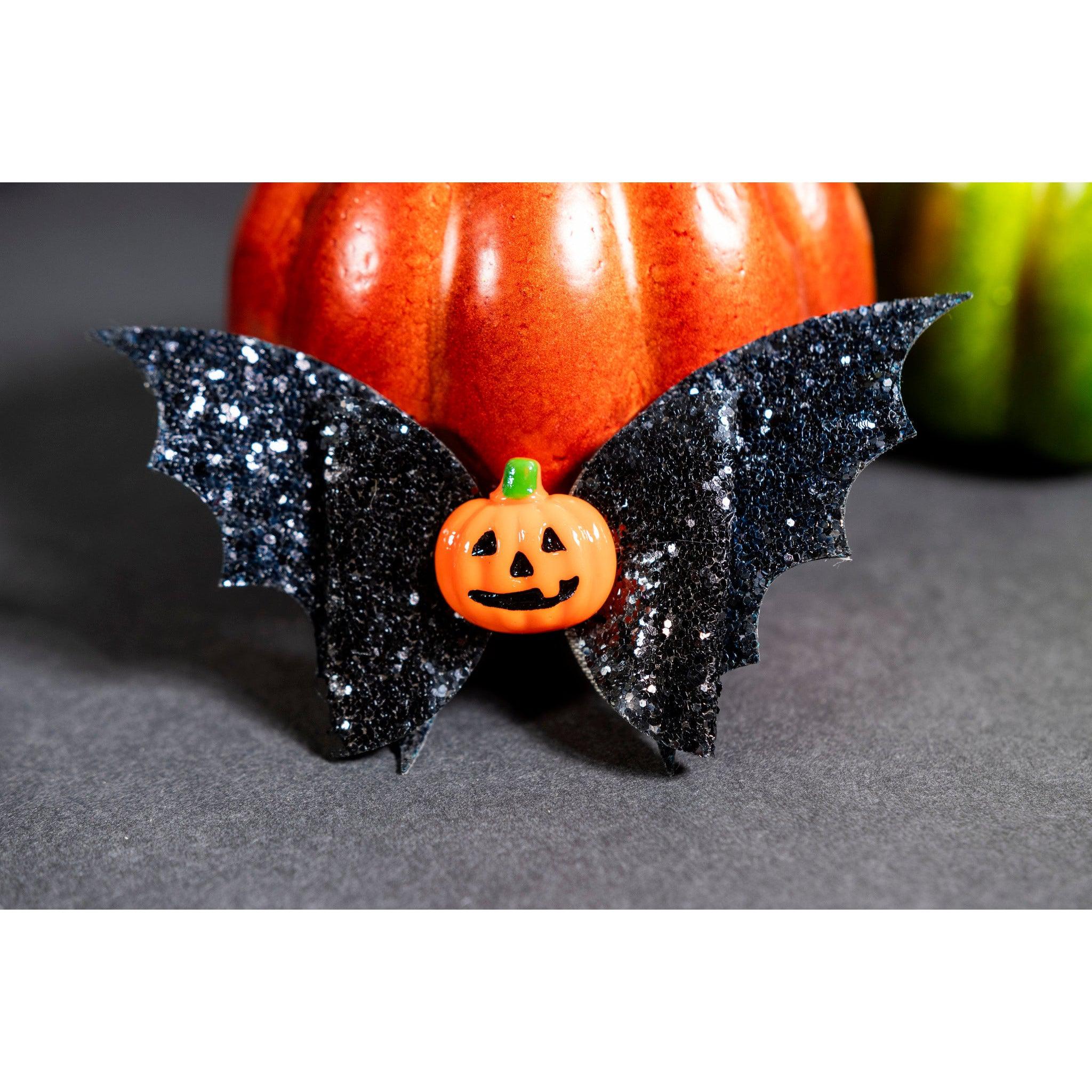 Julia Rose Halloween sequin hair bow, Sparkly Halloween hair bow close-up