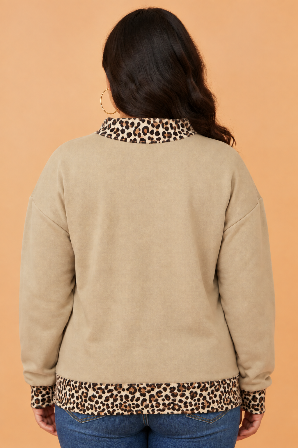 Plus Size FAITH Letter Print Leopard Mock Neck Sweatshirt