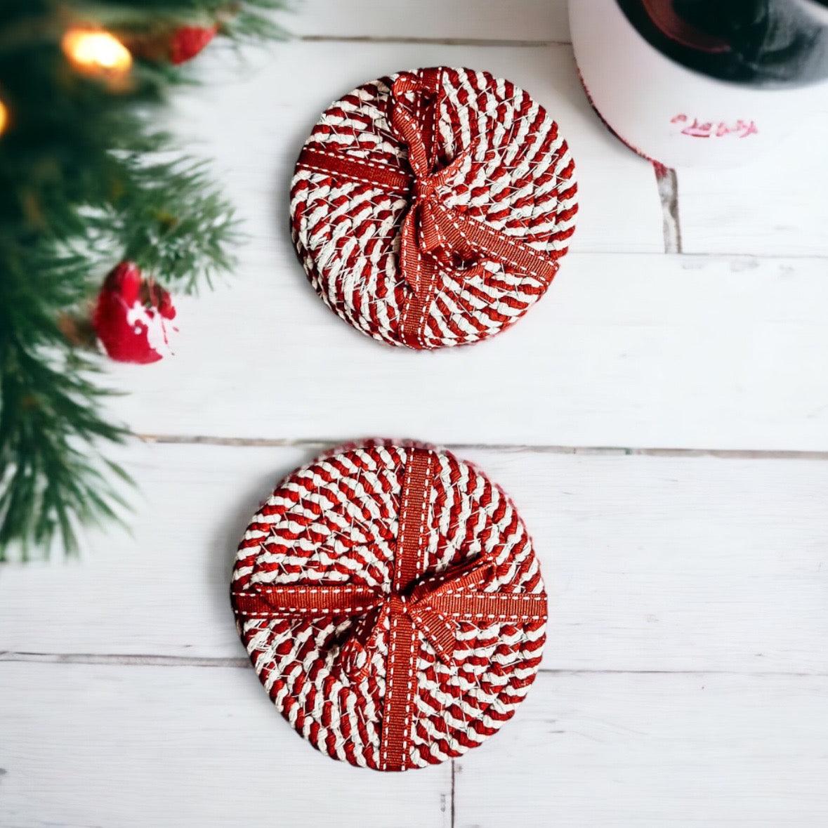 Christmas Coasters Fabric
Christmas coaster set candy cane striped holiday accessories
Holiday coaster bundle candy cane design Christmas gift set