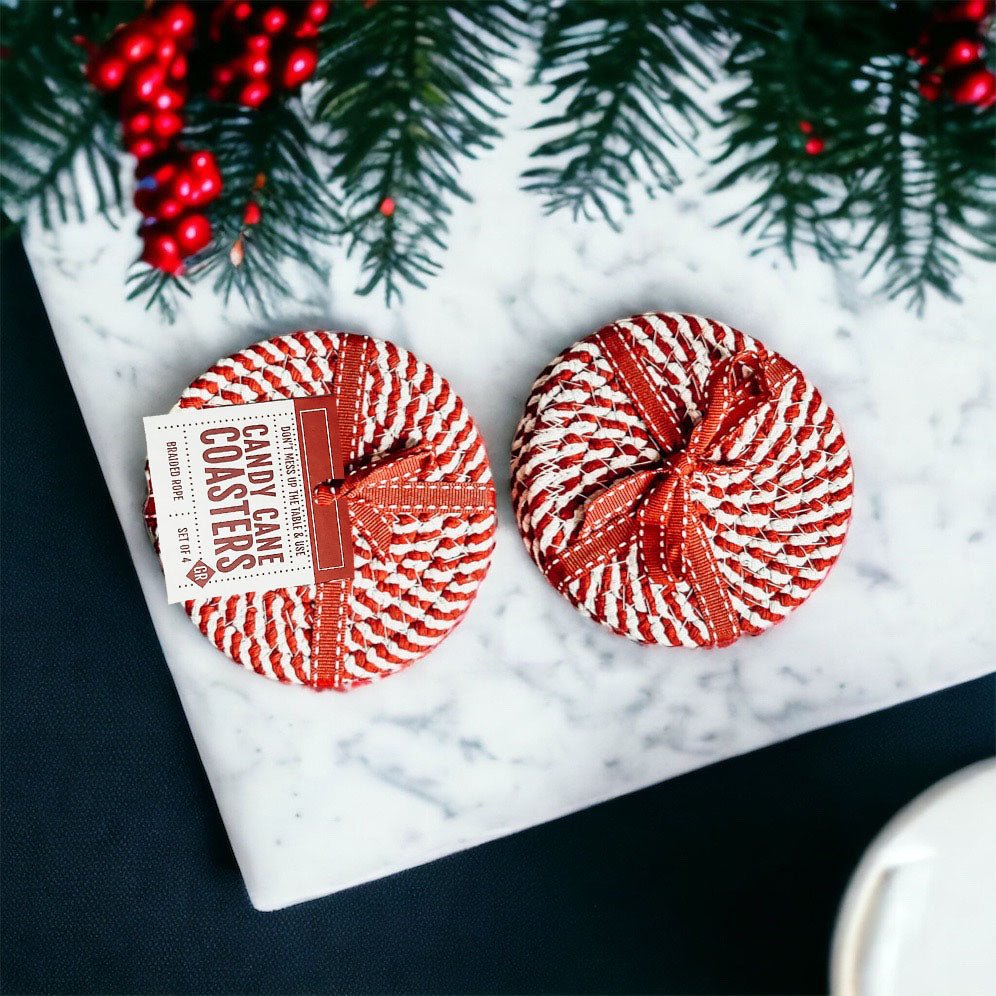 assorted holiday coasters red and green candy cane stripe
giftable coaster set candy cane color pack red and green