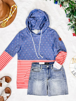 Hailey Pullover Hoodie - Faded Navy Freedom Stars and Stripes