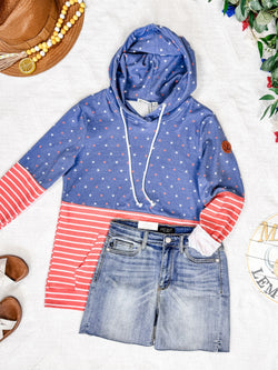 Hailey Pullover Hoodie - Faded Navy Freedom Stars and Stripes