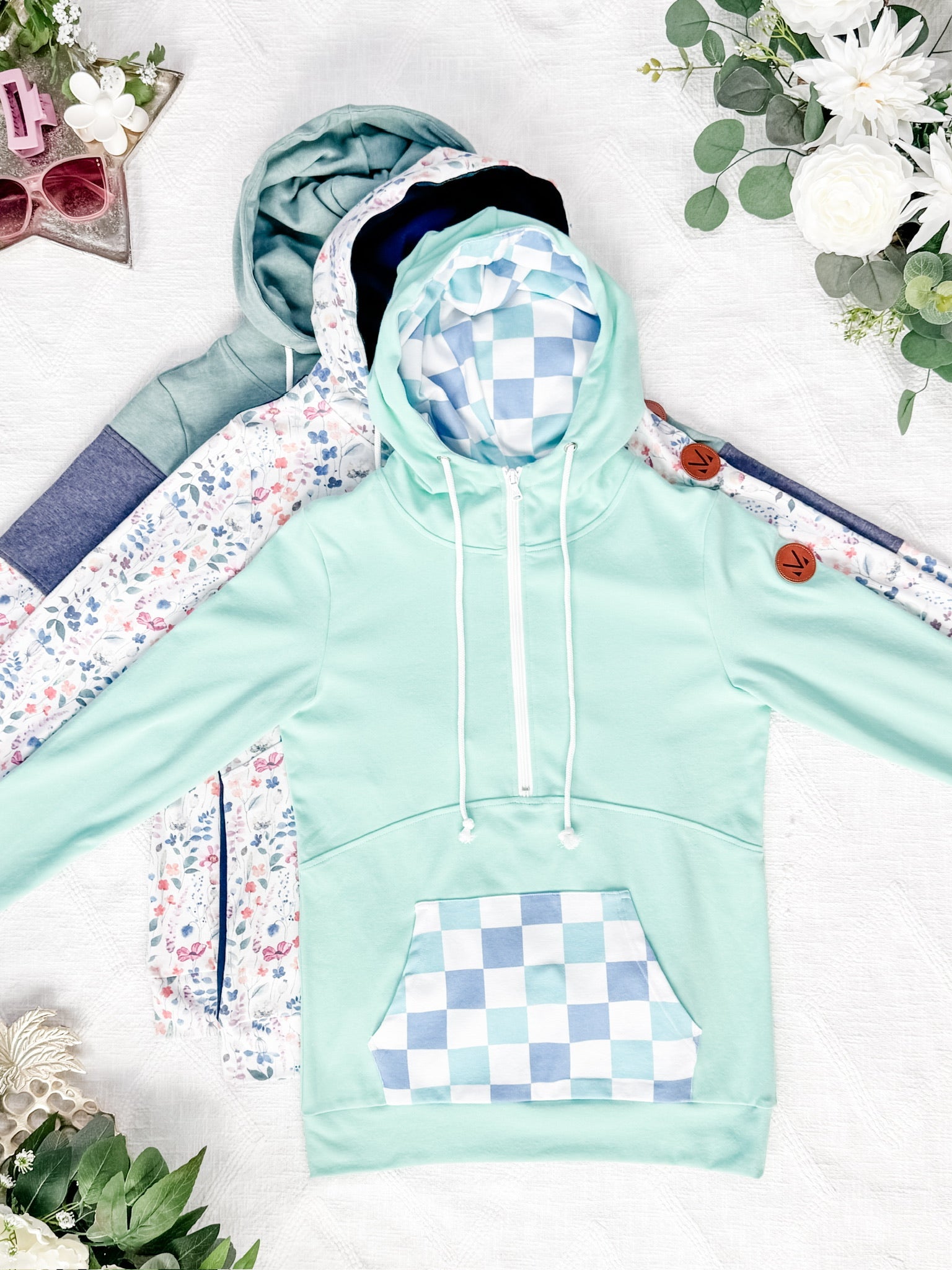 HalfZip Hoodie - Mint with Blue and Mint Checker MM EXCLUSIVE