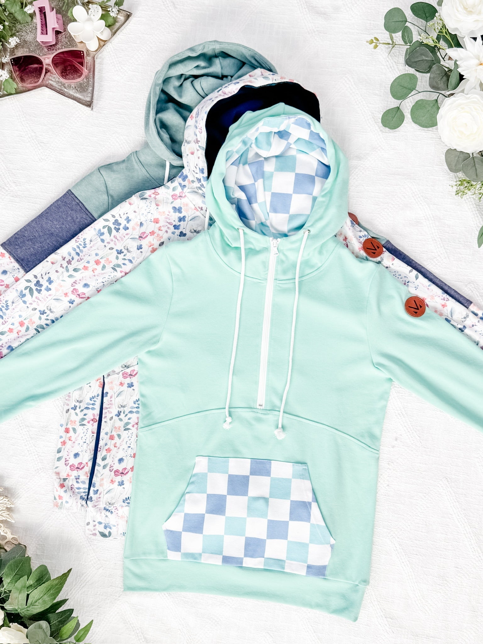 HalfZip Hoodie - Mint with Blue and Mint Checker MM EXCLUSIVE