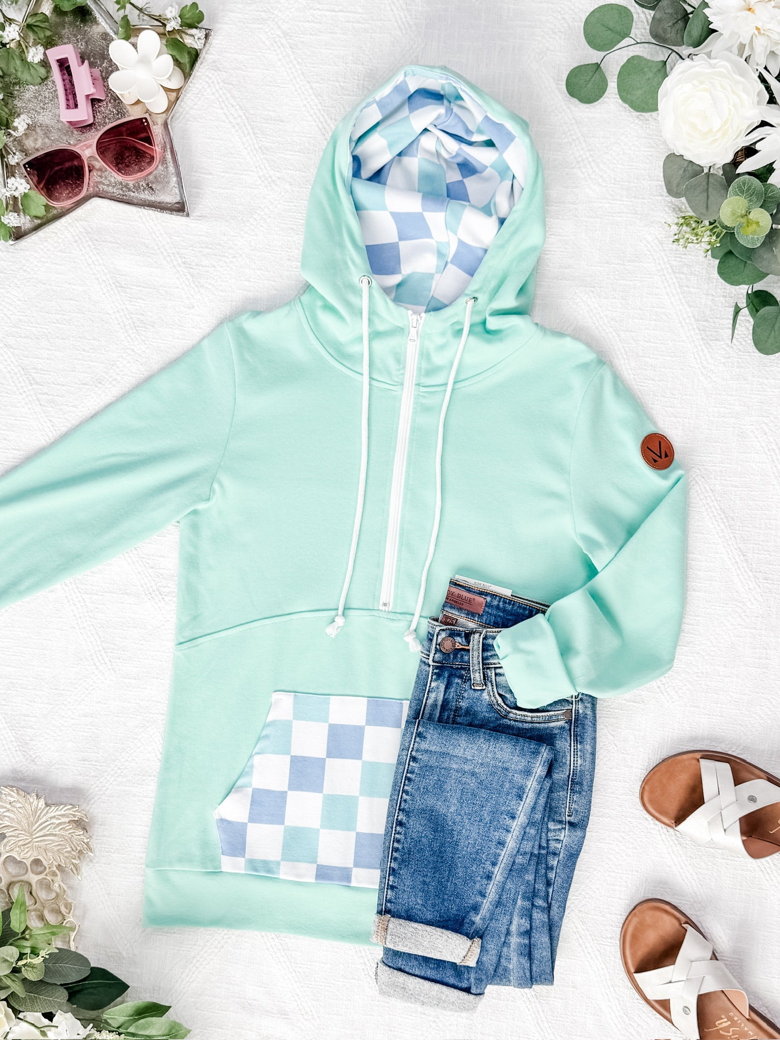 HalfZip Hoodie - Mint with Blue and Mint Checker MM EXCLUSIVE