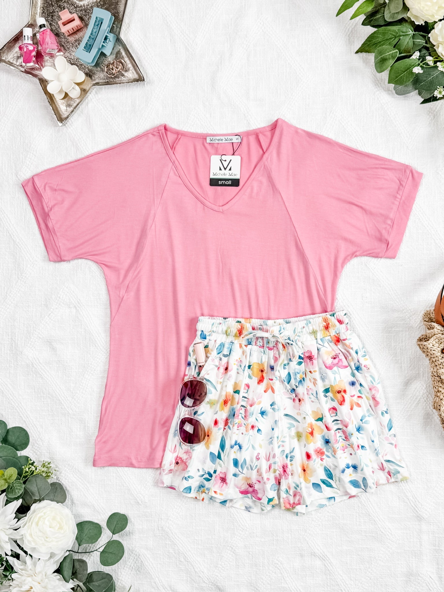 Bamboo V Neck Tee - Rose
