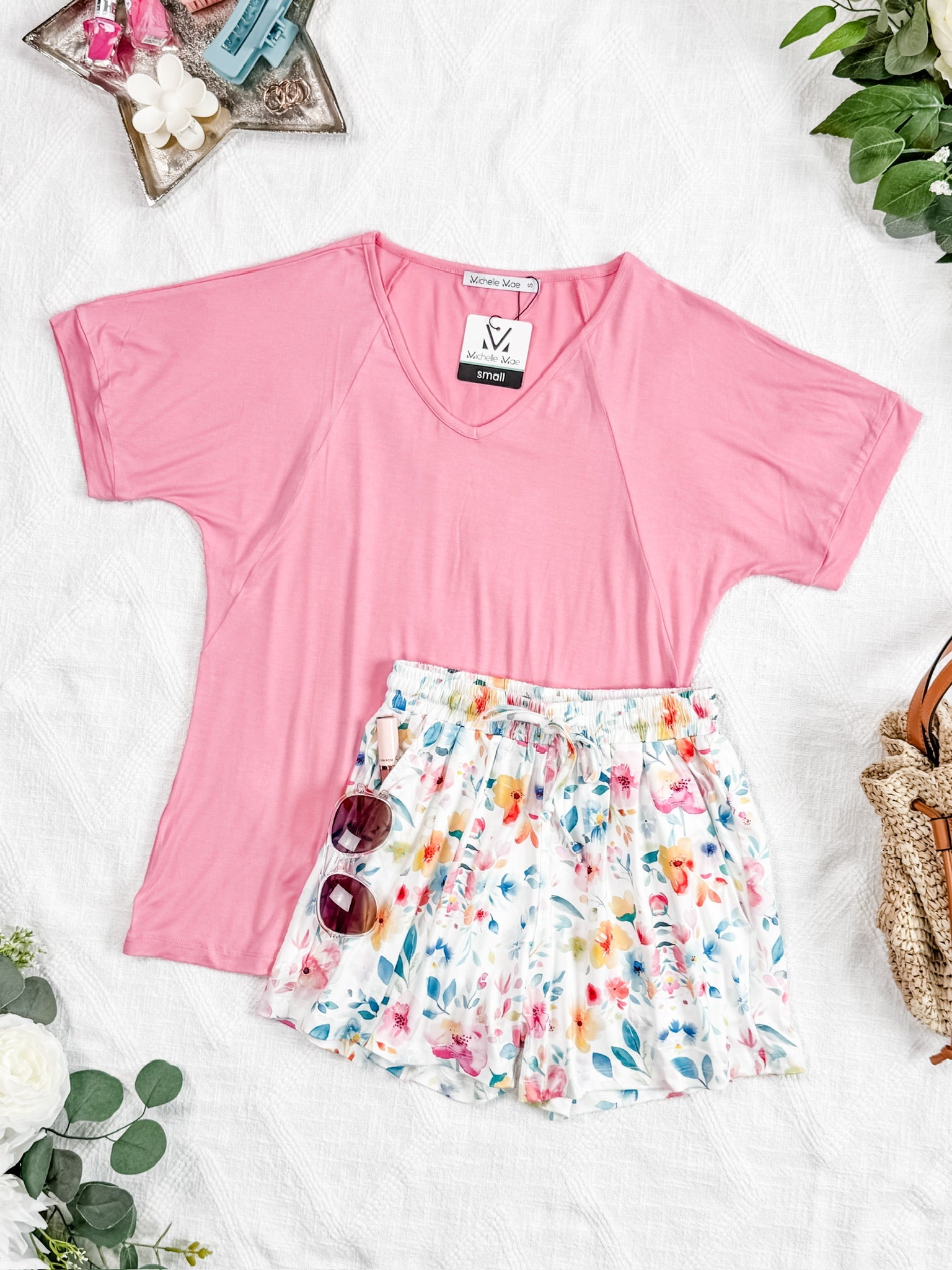 Bamboo V Neck Tee - Rose
