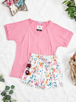 Bamboo V Neck Tee - Rose