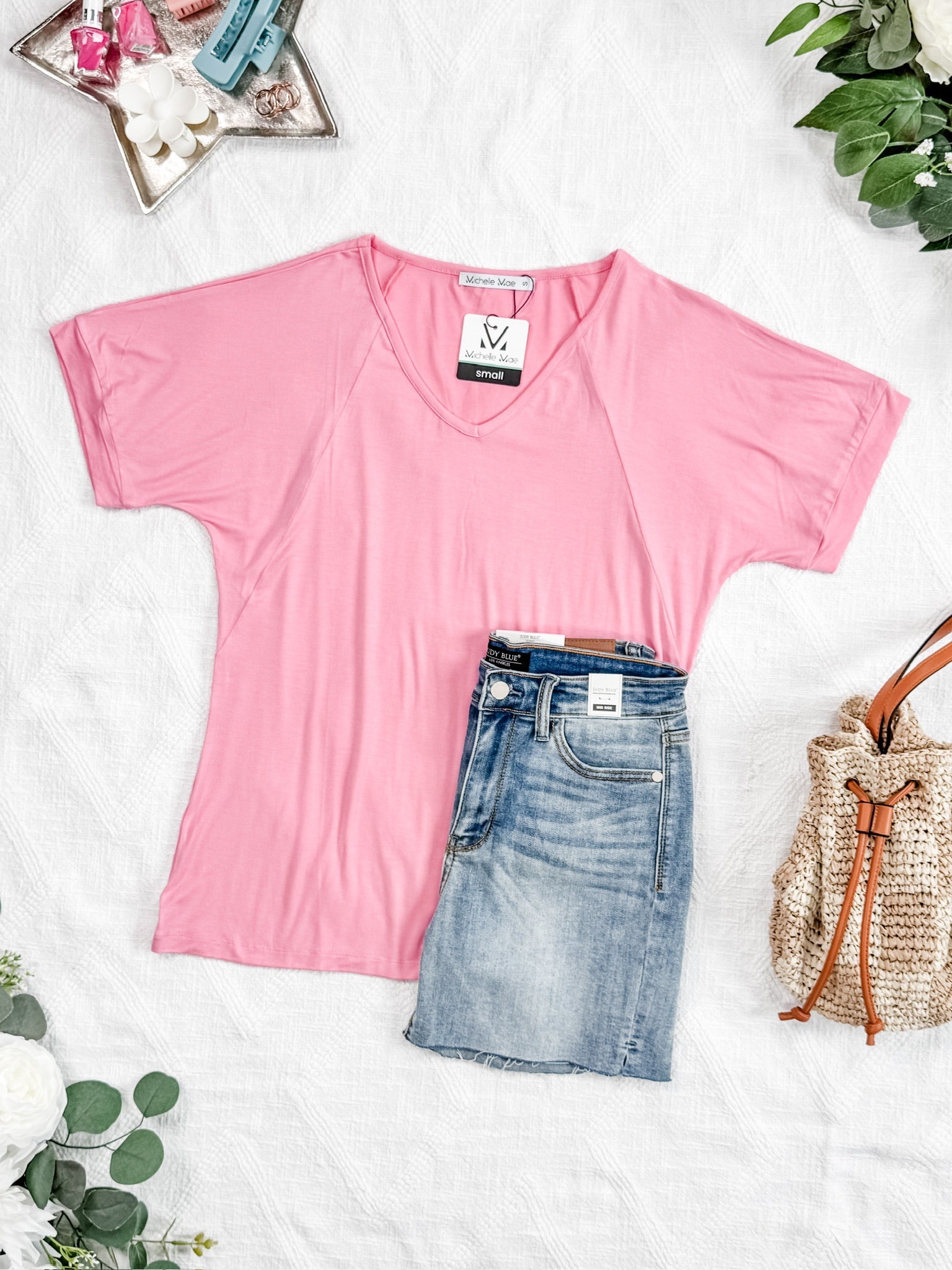 Bamboo V Neck Tee - Rose