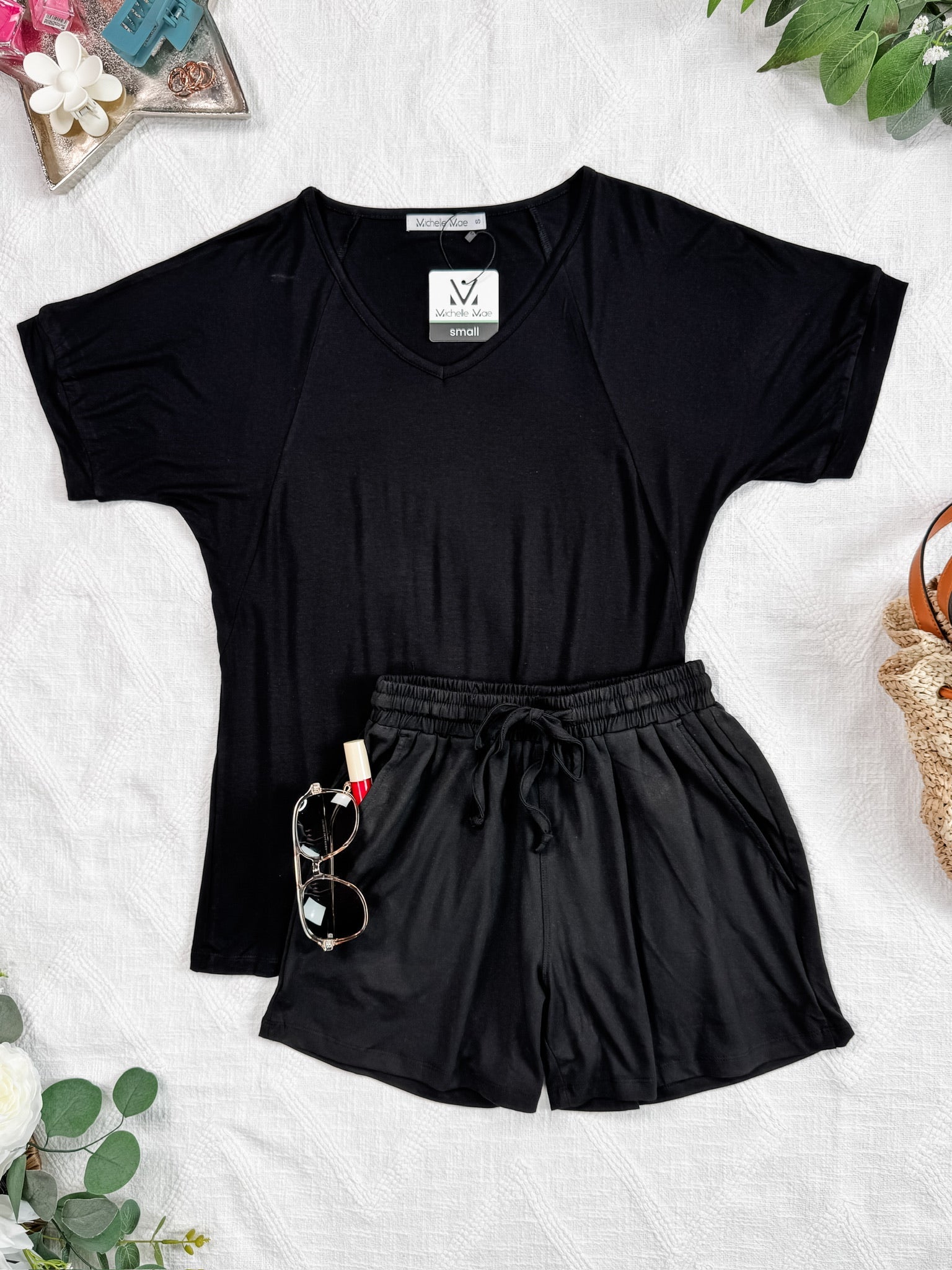 Bamboo V Neck Tee - Black