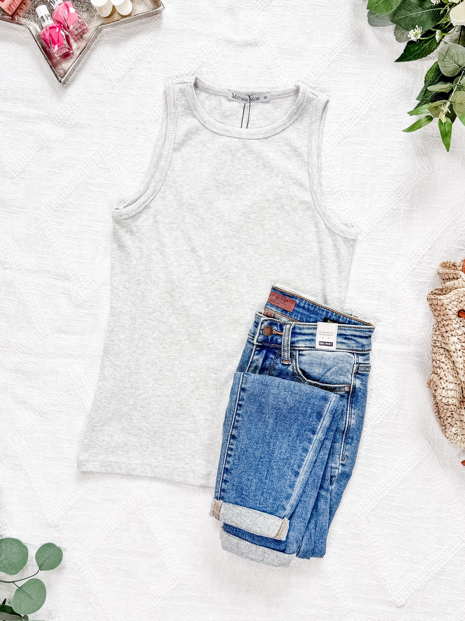 Tara Ribbed Tank - Heathered Grey