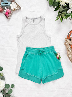 French Terry Stevie Shorts - Caribbean Green