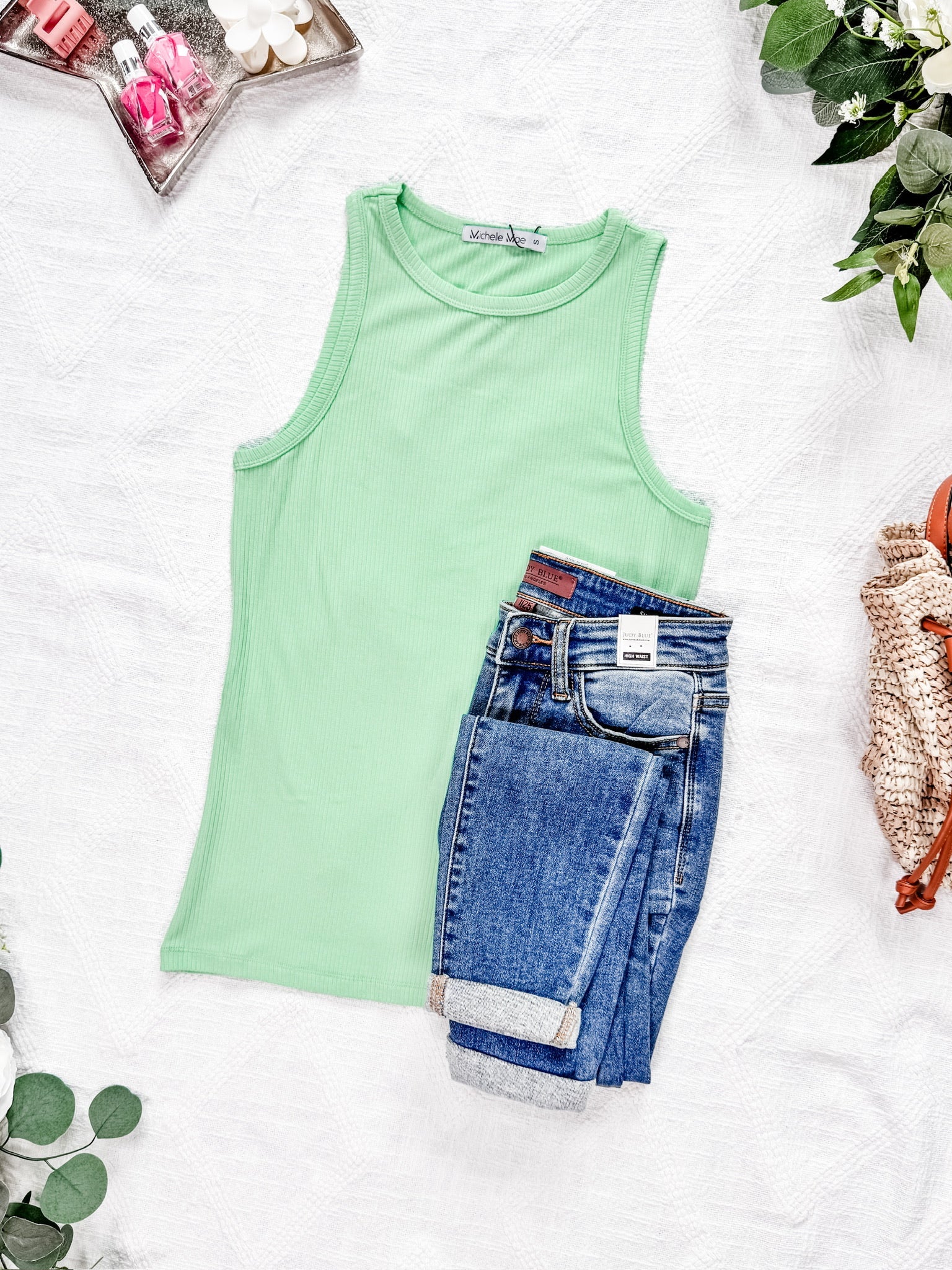 Tara Ribbed Tank - Lime