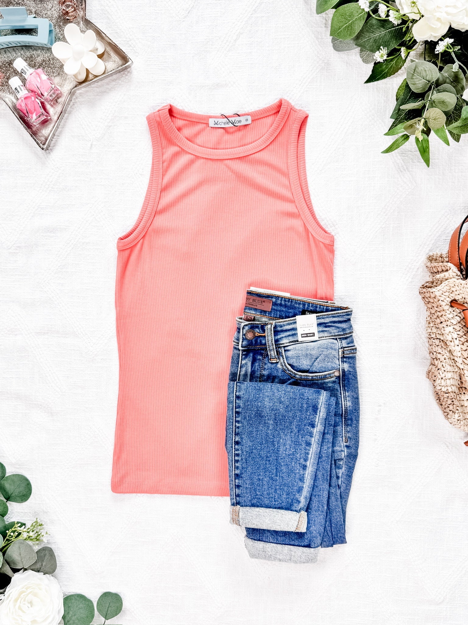 Tara Ribbed Tank - Coral