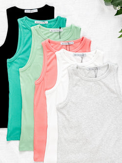 Tara Ribbed Tank - Coral
